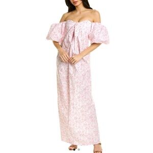 Caroline Constas Off The Shoulder Puff Sleeve Camel Print Reyna Dress Size M